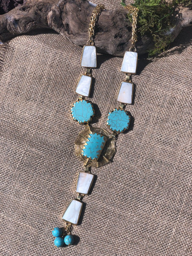 Gold Turquoise and Pearl Statement Necklace