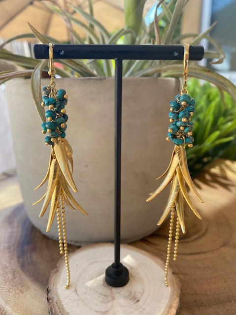 Gold & Turquoise Beaded Earrings